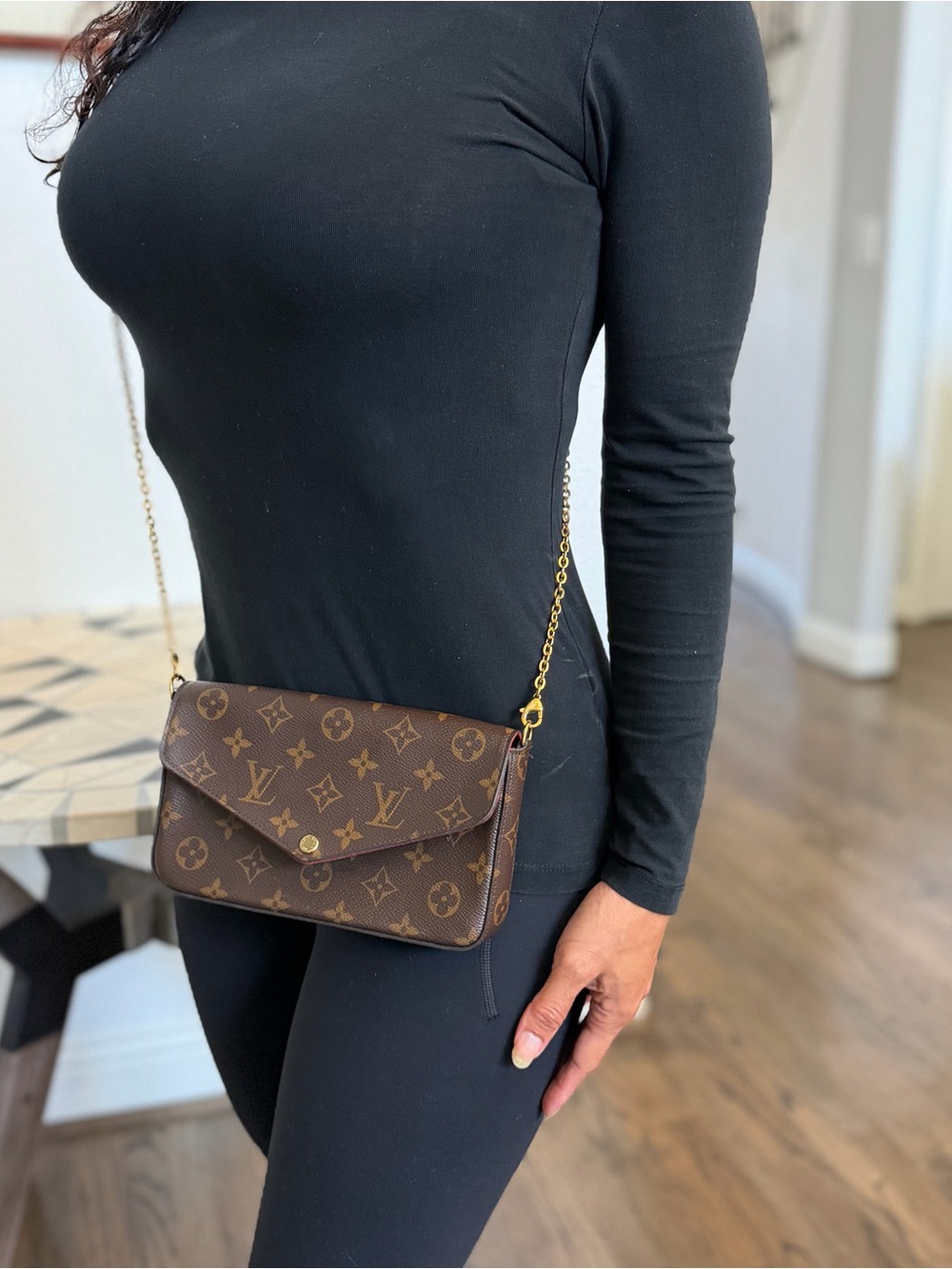 Louis Vuitton Brown Monogram Envelope Crossbody with Gold Chain